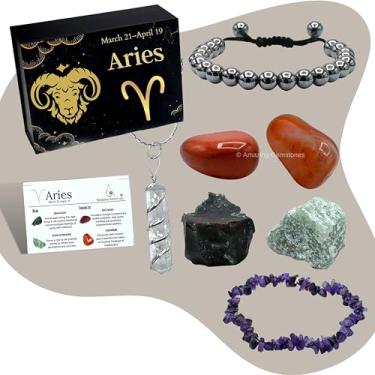 Imagem de Kit de cristal do zodíaco para mulheres e homens, conjunto de pedras de cura, pulseiras e colares (cartão de informações incluído)