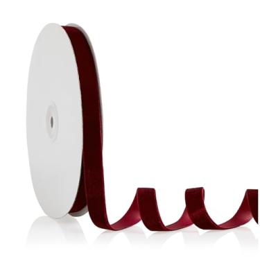 Imagem de Fita de veludo vinho 1,5 cm x 20 metros, fita de Natal perfeita para decoração de guirlanda de árvore de Natal, buquê de flores, ornamentos artesanais, embrulho de presente e fabricação de laços