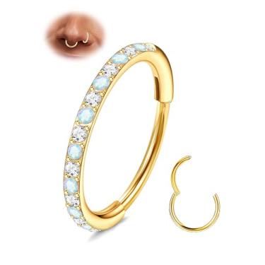 Imagem de Staligue Argolas de nariz de titânio G23 - Opala e CZ 20G Argolas de nariz para mulheres e homens, piercing de nariz articulado, piercing de septo, cartilagem, concha, hélice, piercing de joias, 6/7/8