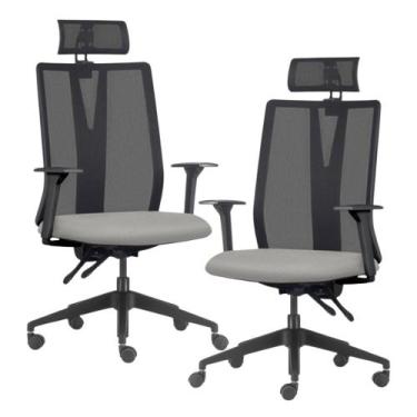 Imagem de Kit 2 Cadeiras Escritório Giratória Presidente Flow F02 Base Preta Cre