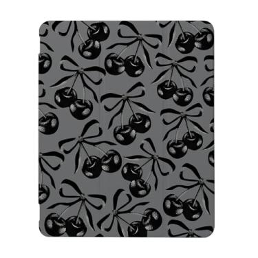Imagem de Capa Black Cherry Bow compatível com iPad 9ª 8ª geração 10,9 polegadas 2021/2019/2018, capa engraçada com suporte de três dobras + porta-lápis para meninos e meninas, iPad 11 polegadas 2022