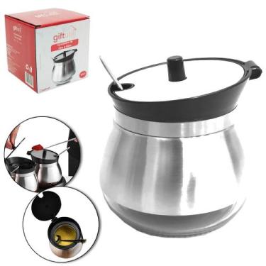 Imagem de Açucareiro Porta Condimento De Vidro / Inox Com Tampa + Colher 250ml 9