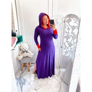 Imagem de vestido longo com capuz - neide modas, Roxo, Vermelho, P 38