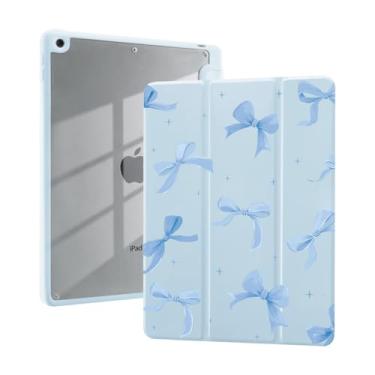 Imagem de Linda capa de fita de laço para iPad 5ª/6ª geração (2017/2018), para iPad Air/Air 2 de 9,7 polegadas com suporte para lápis, suporte de três dobras, capa feminina de couro azul transparente capa