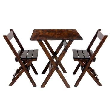 Imagem de Mesa 70x70 + 2 Cadeiras Dobrável Madeira para Bares Imbuia / Liso