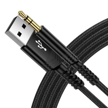 Imagem de Auxiliar para USB, USB macho de 3 pés para conector de áudio TRS de 3,5 mm, cabo de áudio estéreo AUX, cabo conversor trançado de nylon para PC, fones de ouvido, alto-falante, laptop, Windows, Mac OSX