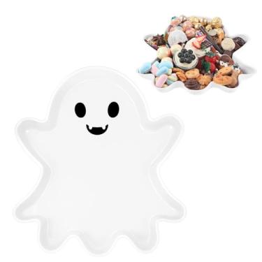 Imagem de SiliFine Bandejas de comida de plástico para Halloween de 33,7 cm, para exibição descartável, em forma de morcego, bandeja de doces, recipiente para lembrancinhas de festa de Halloween (fantasma