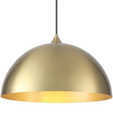 Imagem de Woholitable Luz pendente dourada 39,9 cm, luzes pendentes modernas ilha de cozinha, lâmpada suspensa grande para sala de jantar quarto corredor bar