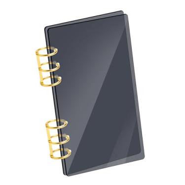 Imagem de SBYURE A6 fichário preto acrílico capa para notebook 6 furos, agenda, recarregável, com anel redondo de metal dourado para escola, reunião, viagem, escritório