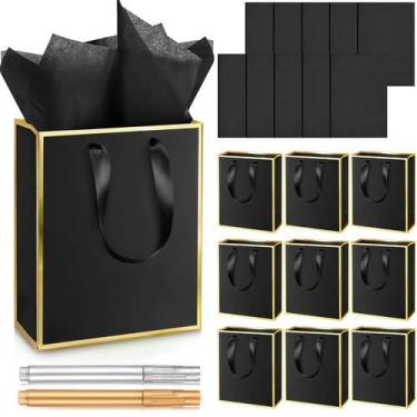 Imagem de Sacos de presente, papel metálico Yeaqee com alças, pacote com 10 unid