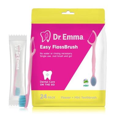 Imagem de Escova de dentes descartável Dr. Emma Mini Brush com fio dental, pacot