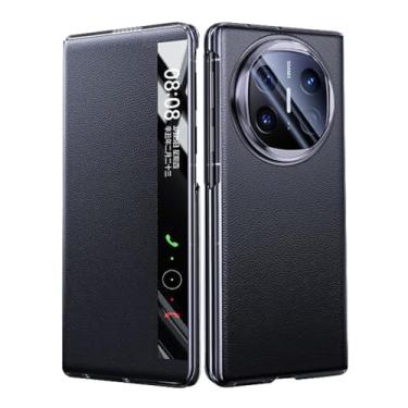 Imagem de FWYANZH Capa de couro genuíno para Huawei Mate X6, Smart Clear View Window Case Fecho magnético Flip Luxury Business Protection Shell, preto, Mate X6