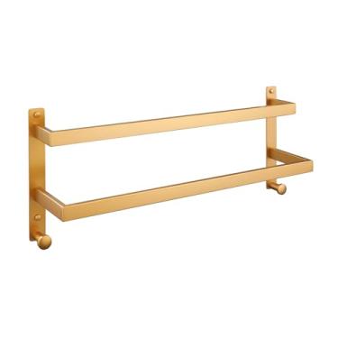Imagem de Chiunikoo Toalheiro duplo de 61 cm para banheiro com ganchos, toalheiro de banho de aço inoxidável, montado na parede, acabamento dourado