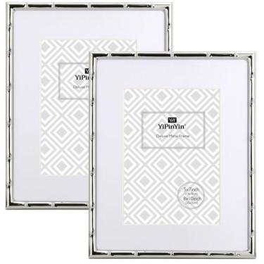Imagem de Porta-retratos Yipinyin Metal 20x25cm com tapete para prata de 13x18cm