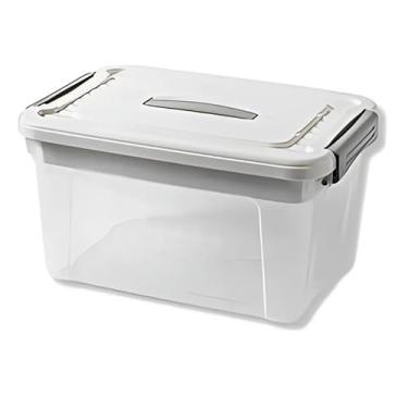 Imagem de Caixa Organizadora Plástica com Tampa e Travas Laterais – 3 Litros – Transparente com Tampa Branca, Empilhável e Multiuso para Roupas, Brinquedos, Documentos, Escritório e Cozinha