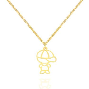 Imagem de Corrente Feminina Maciça + Pingente Menino Filho Em Ouro 18k 50 cm - A