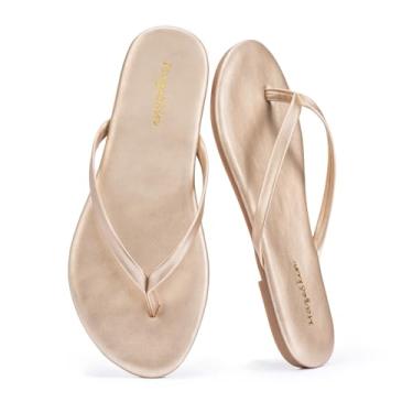 Imagem de mazeskin Chinelo feminino confortável de espuma viscoelástico elegante verão praia couro chinelo deslizante, Champanhe, 36