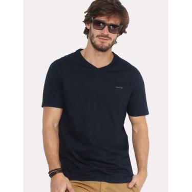 Imagem de Camiseta Calvin Klein Masculina V-Neck Logo Flamê Azul Marinho, S/P