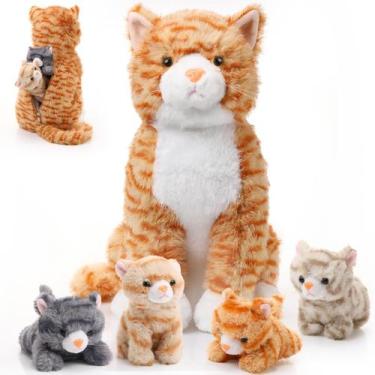 Imagem de Animal de pelúcia Hydren Cat Mommy com 4 gatinhos de 35 cm para crianç