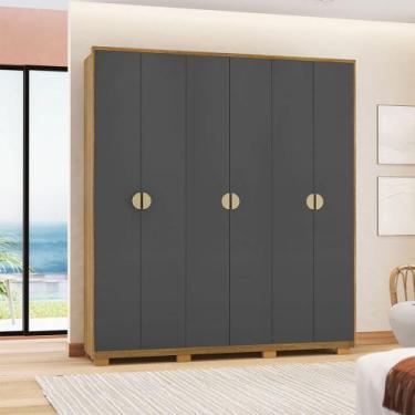 Imagem de Guarda Roupa Casal Marlin 6 Portas de Bater 4 Gavetas com Nichos MDF N
