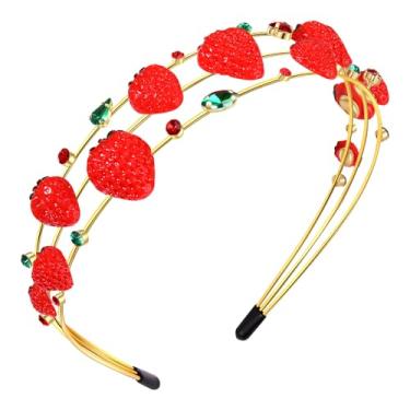 Imagem de PHALIN Faixa de cabelo feminina de frutas de morango, faixa de cabelo com strass, acessórios de verão, roupas de férias na praia, presentes (padrão D)