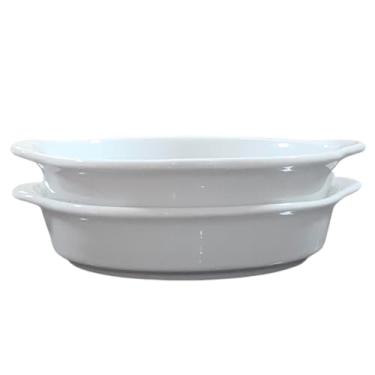 Imagem de Kit 2 Travessas Refratárias Redondas com alças - Porcelana branca - (AxL) 4CM x 17,5CM (2)