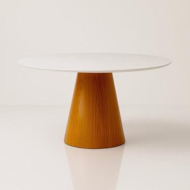 Imagem de Mesa de Jantar Cone Redonda 140 cm Base Madeira Freijó Tampo Laca - Li