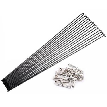 Imagem de HOUSON 10 unidades de raios de aço de alta resistência nº 45 14G (2,0 mm) - preto - conjunto completo com bicos de raio - para MTB/bicicleta de estrada/bicicleta dobrável (26/27,5/29 polegadas) 268 mm