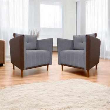 Imagem de Kit 2 Poltronas Decorativa Luxo Para Sala Escritório Recepção Aviv Corino e Linho Premium