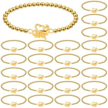 Imagem de Tondiamo 24 peças de pulseiras de líderes de torcida para o dia do jogo, pulseiras elásticas douradas, pingentes presentes, joias esportivas, lembrancinhas de festa, suprimentos para amigos da equipe