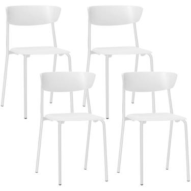 Imagem de Kit 04 Cadeiras Empilhável Fixa F02 Base Aço Branco - Lyam Decor