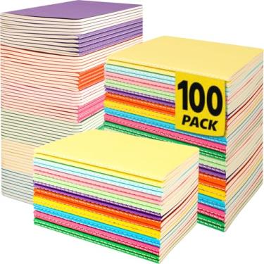 Imagem de YesBes Pacote com 100 mini cadernos de composição a granel, caderno de bolso pequeno, 9 x 13 cm, caderno colorido, pautado largo, 10 cores, 24 folhas (48 páginas) para viajantes, estudantes, material