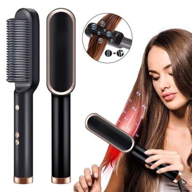 Imagem de Escova Para Alisar o Cabelo Profissional Alisadora de Cabelo Elétrica Pente Cerâmica Modelador de Cabelo Ions Ativos
