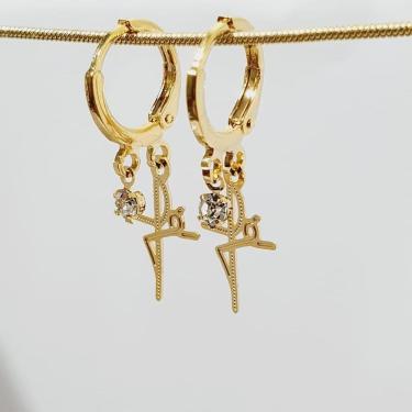 Imagem de Brinco Argolinha Fé Com Ponto Luz Folheado A Ouro 18 K