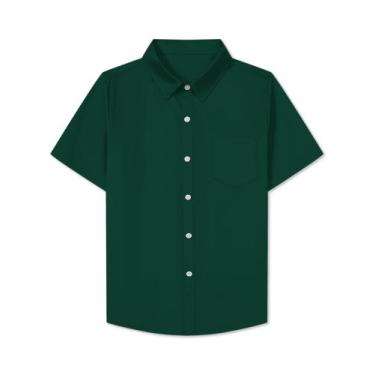 Imagem de Camisa masculina SANGTREE de manga curta com botões verde escuro 10-11