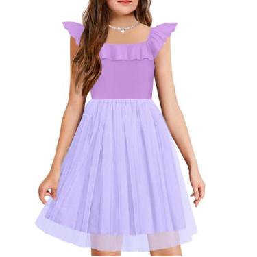 Imagem de Vestido Arshiner Girl Summer com babados, manga curta, roxo
