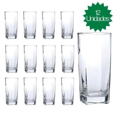 Imagem de Jogo De 12 Copos Vidro Bali Quadrado Luxo Transparente 320ml - oem, 4 
