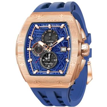 Imagem de TSAR BOMBA Relógios masculinos de quartzo, à prova d'água, 50 m, luxuoso, relógio de pulso com cronógrafo, calendário, data, trabalho, trabalho - rosa azul