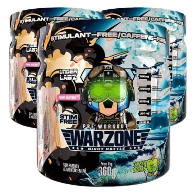 Imagem de Kit 3 Pré-Treino Sem Cafeina Noturno Warzone UnderLabz 360g-Unissex