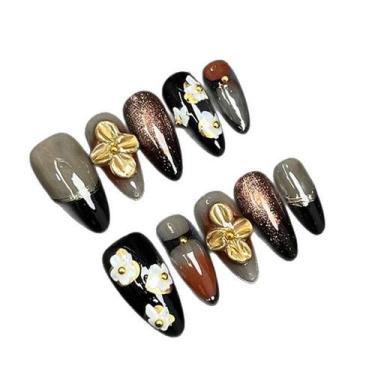 Imagem de Adesivos de unhas com padrão floral europeu em estilo olho de gato - M