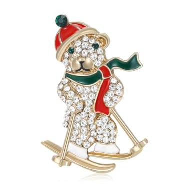 Imagem de Broche de lapela de urso polar de esqui para mulheres e homens - animal de cristal fofo esmalte cachecol broches acessórios de roupas para suéter, chapéu, vestido, terno, mochila, alfinetes, joias