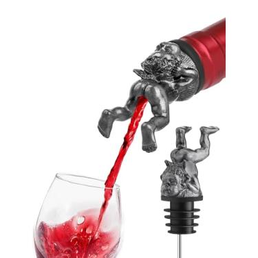 Imagem de Despejador de vinho de querubim engraçado, rolha de garrafa de anjo e bico de despejo de licor, topo de garrafa de vinho de metal de cabeça para baixo para decoração de carrinho de bar de festa