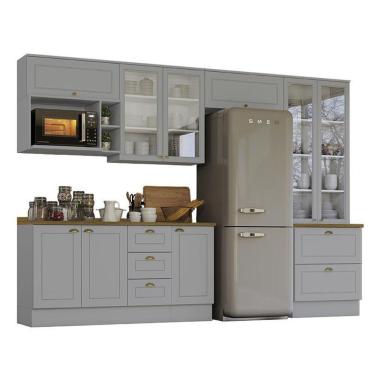 Imagem de Cozinha Completa Americana 7 Peças Com Cristaleira Cinza - Móveis Henn Cinza