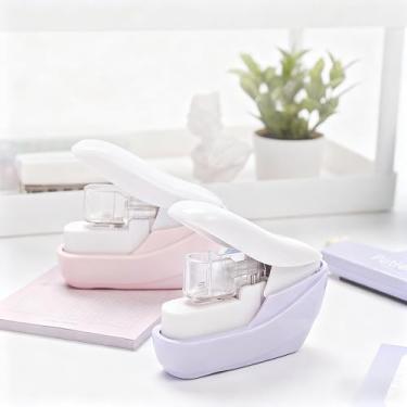 Imagem de Grampeador sem grampo, roxo, capacidade para 4 folhas, sem encadernação de grampo, portátil para escritório e casa