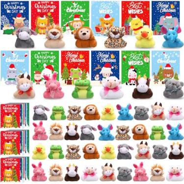 Imagem de Motionchic Conjunto de 36 mini animais de pelúcia de Natal a granel com flocos de neve de inverno, cartões fofos de animais de pelúcia para lembrancinhas de festa de Natal, sala de aula, saco de