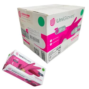 Imagem de Luva Rosa Pink Unigloves Latex Com Pó Tamanho M Kit 10 Caixas 1000 unidades