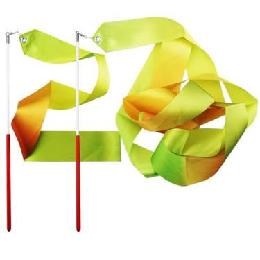 Imagem de FAZHBARY Fitas de dança cor champanhe fitas de ginástica rítmica serpentinas dançantes para varinhas giratórias bastão suprimentos de treinamento de dança artística, pacote com 2