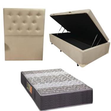 Imagem de Cama Box Baú Blindada com Colchão de Espuma Orthopedic + Cabeceira Botonê - Solteiro 88x188 (SUEDE BEGE)