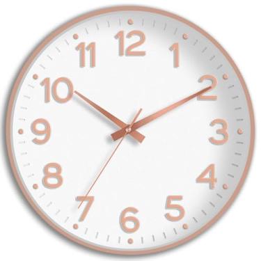 Imagem de Roymnie Relógio de parede silencioso de 30,5 cm funciona com bateria - Relógio analógico moderno sem tique-taque decorativo para sala de estar, quarto, escritório, cozinha (branco ouro rosa)