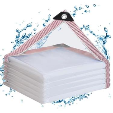 Imagem de Lonas transparentes resistentes à prova d'água 2,8 x 2,8 m, lona de plástico transparente com ilhós, lona de vinil de PVC transparente para ambientes externos, plantas, jardim, galinheiro, pátio